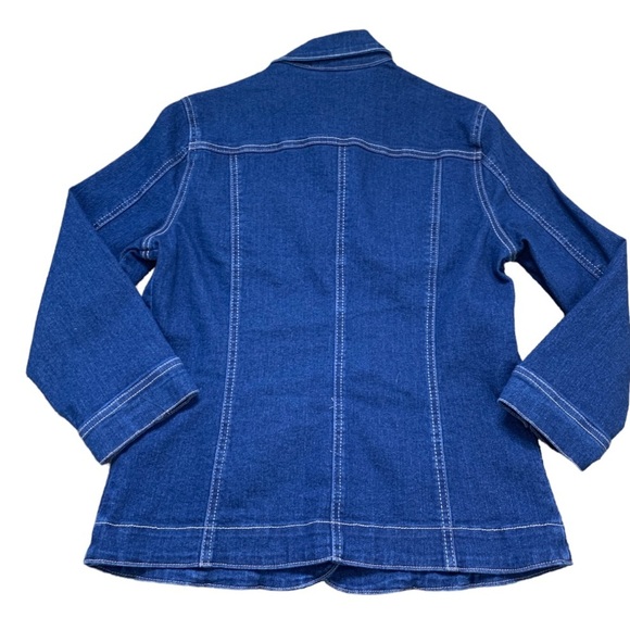 CLEO Denim Trucker Button Front Jean Jacket With 3/4 Sleeves Denim Blue Sz Small - Picture 7 of 10